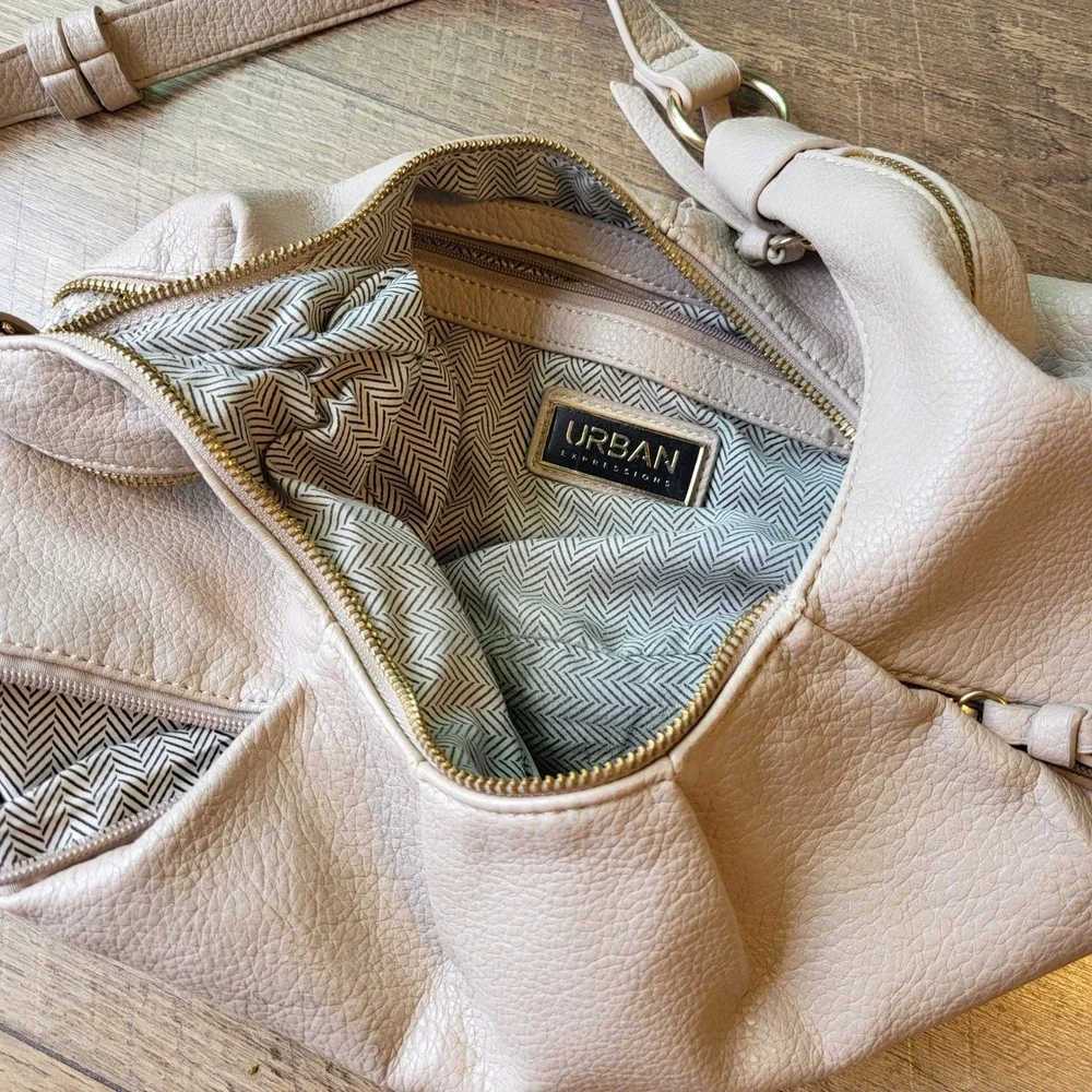 Blush Pink Pleated Hobo Bag Snakeskin Expandable Bottom Tassel Shoulder Bag